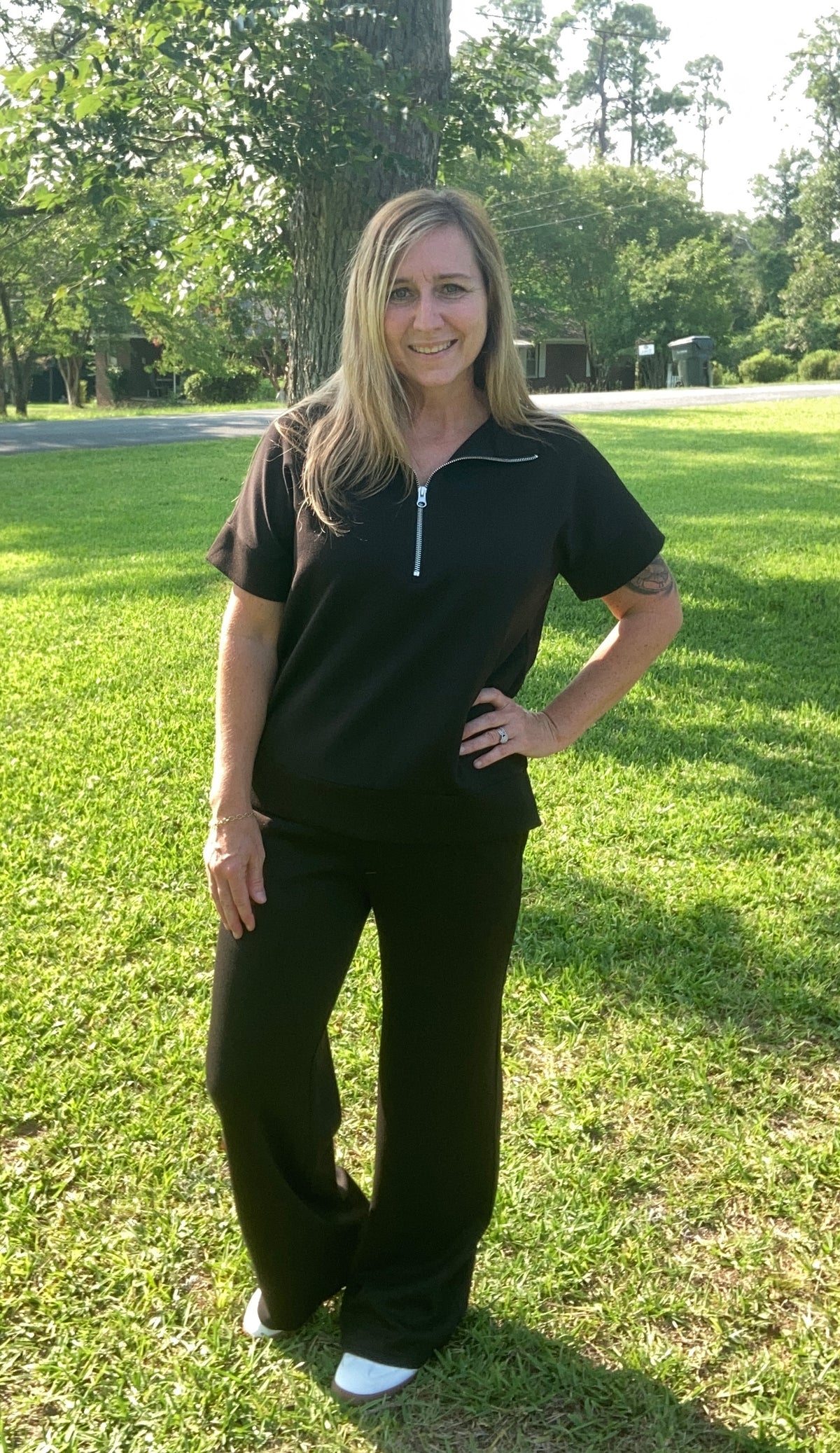 Black Scuba Half Zip Top & Pant Set