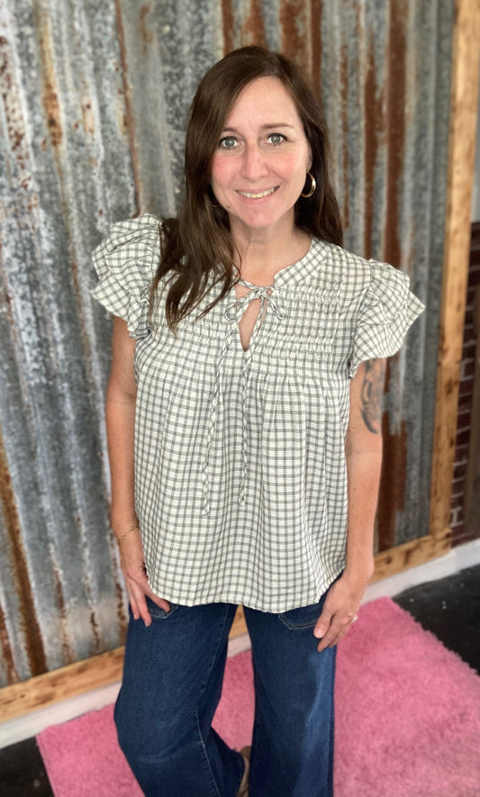 Off White Plaid Top