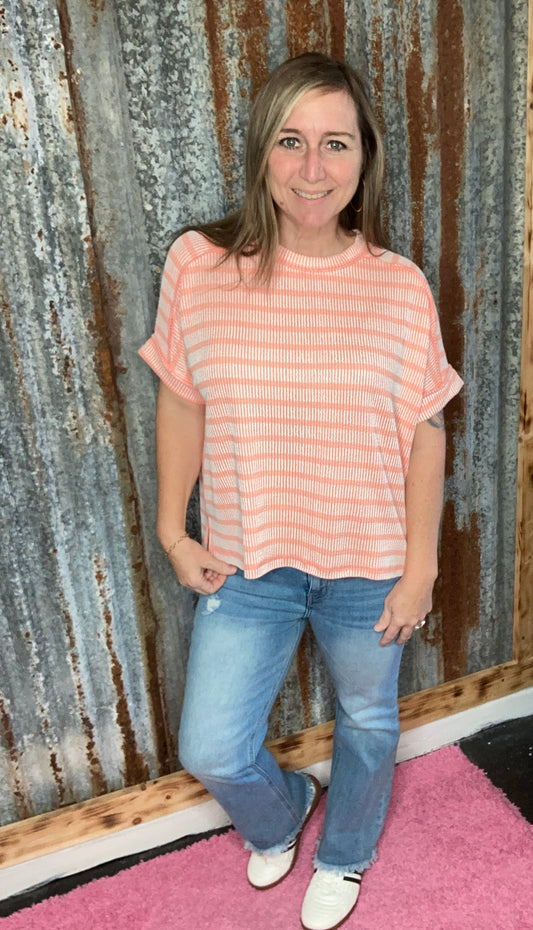 Coral Striped Tee
