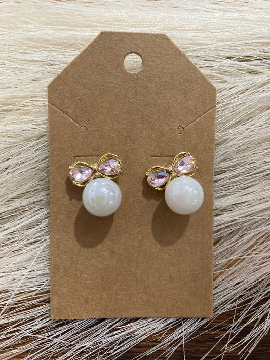 Pink bow pearl earrings