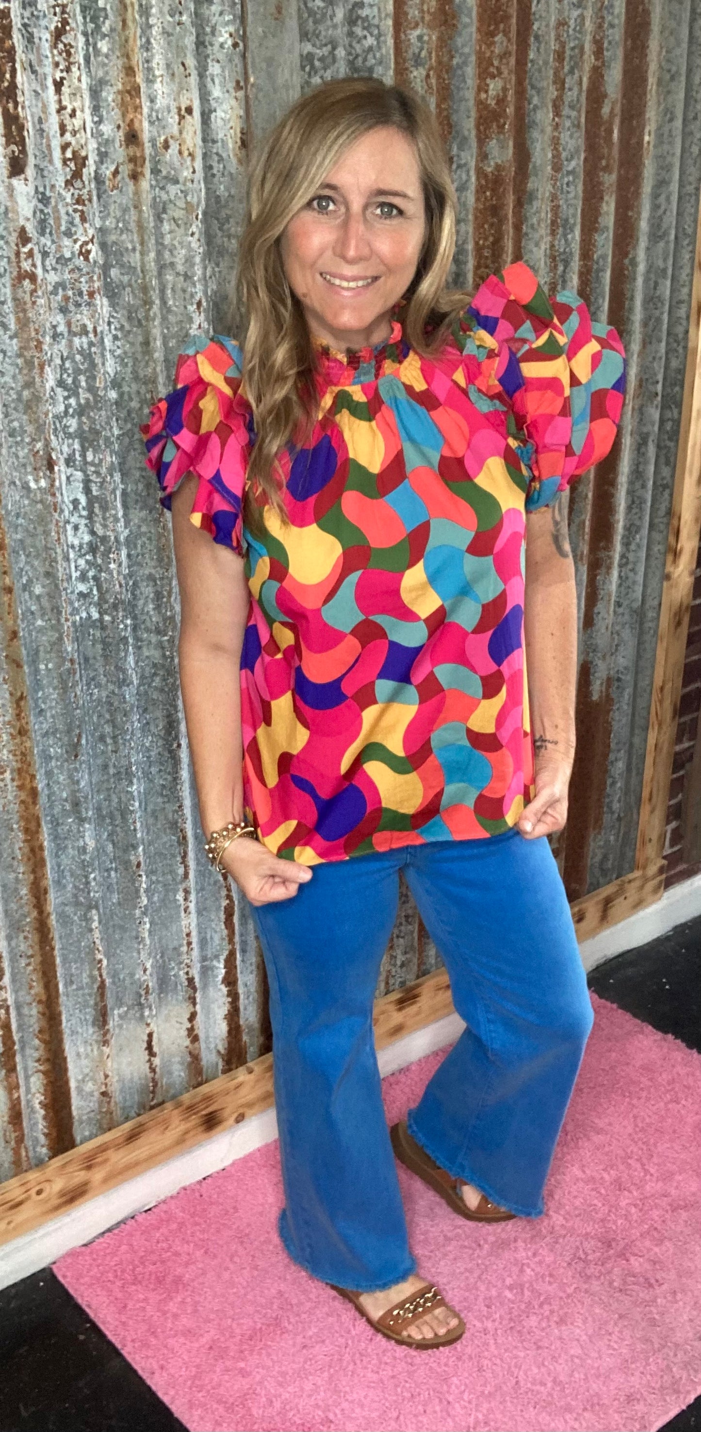 Dramatic Colorful Smock Neck Top