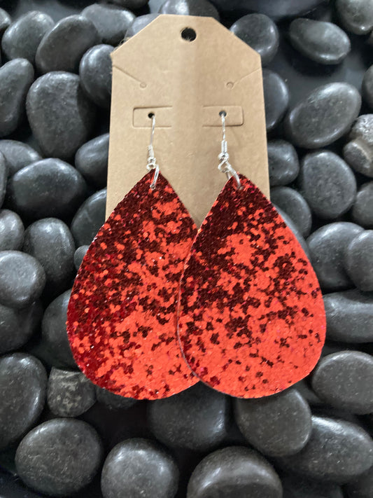 Red Sparkle Teardrop Earrings