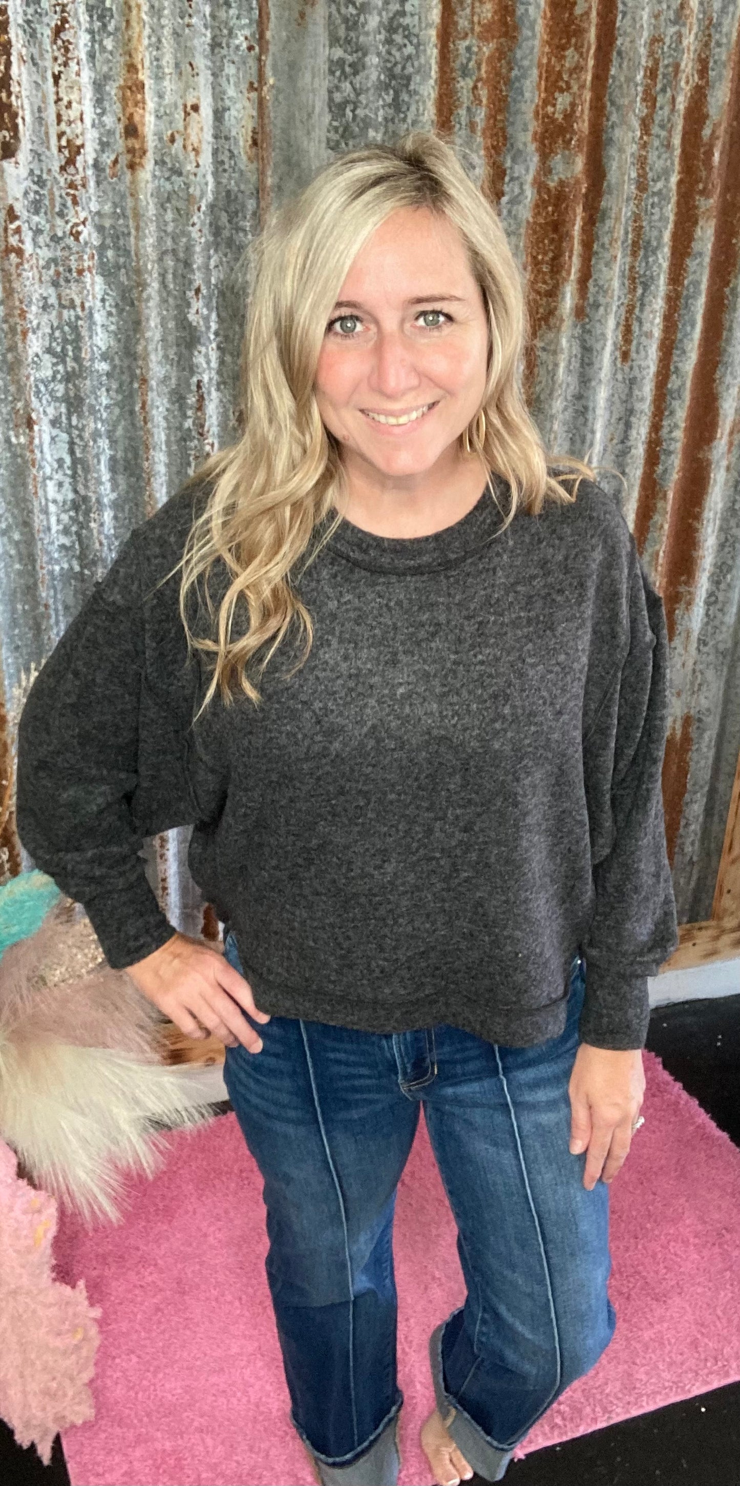 Black Brushed Melange Hacci Oversized Sweater