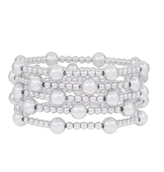 Silver Beaded 5 Row CCB Ball Bracelet