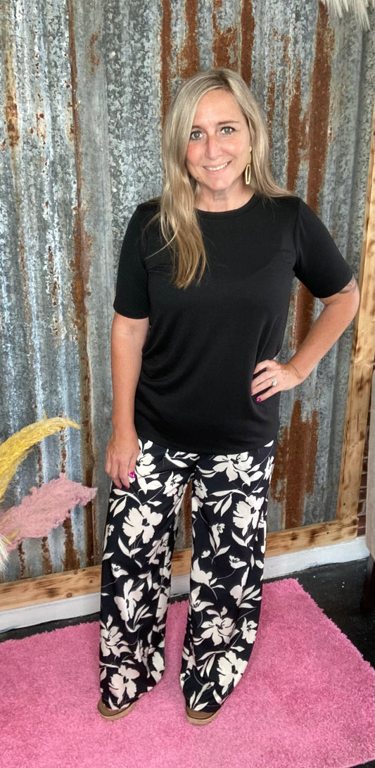 Black Floral Pants