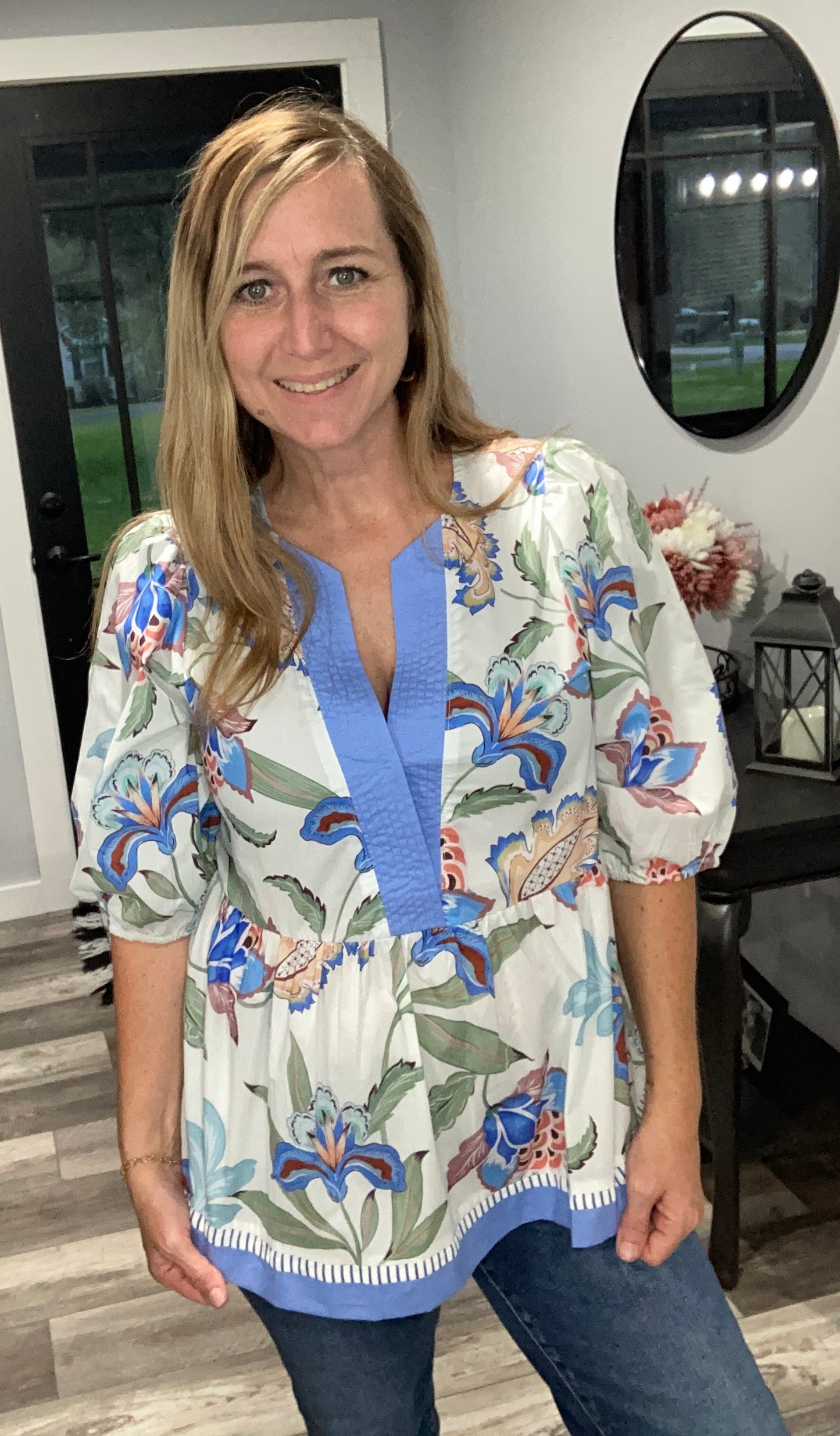 Blue Half Sleeve Top