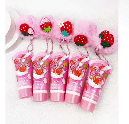 Strawberry Hand Cream w/pom Pom keychain