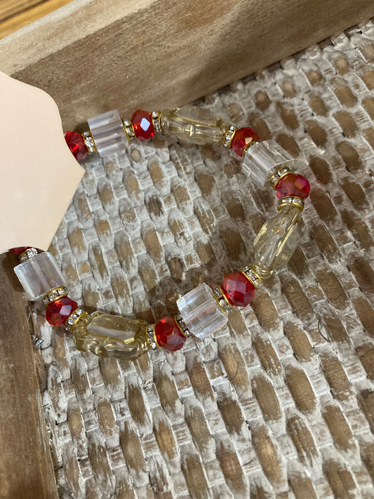 Clear Red Gem Beaded Bracelet