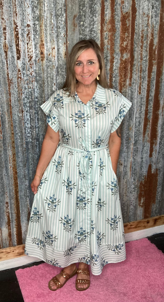 Mint Printed Midi Dress