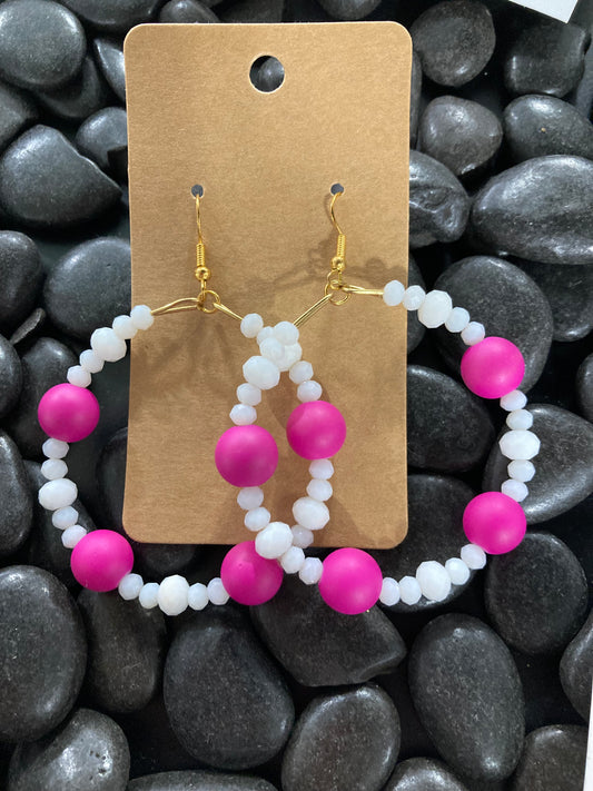 White Stoned Pink Earrings