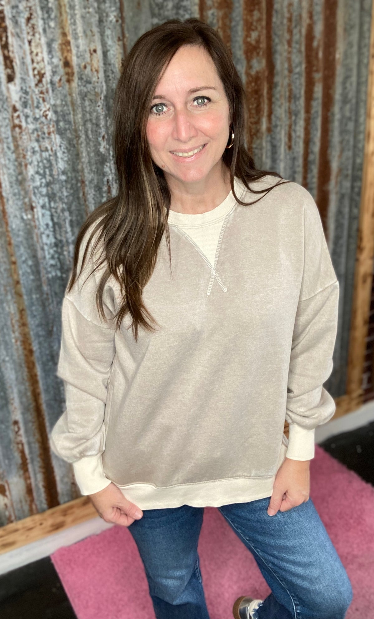 Ash Mocha Fleece Acid Wash Sweatshirt