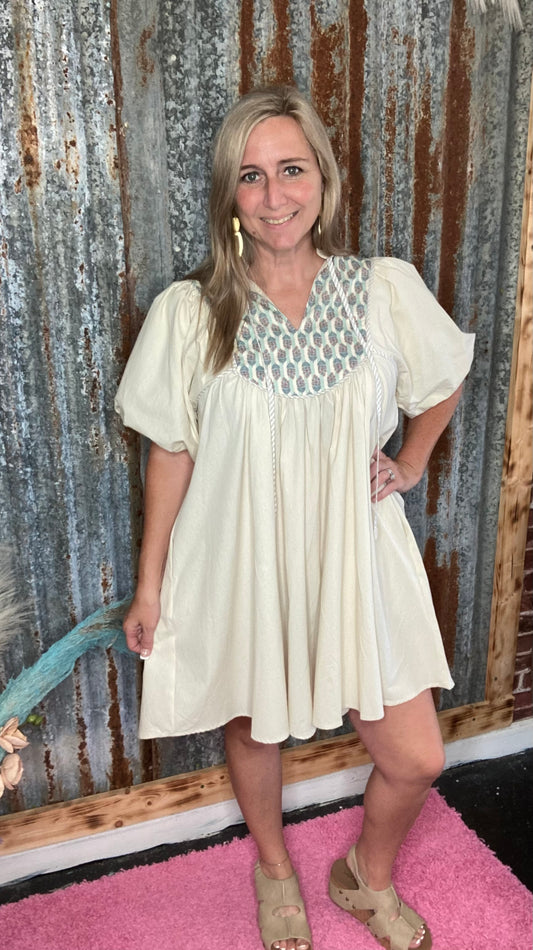 Ivory Floral Bodice Dress