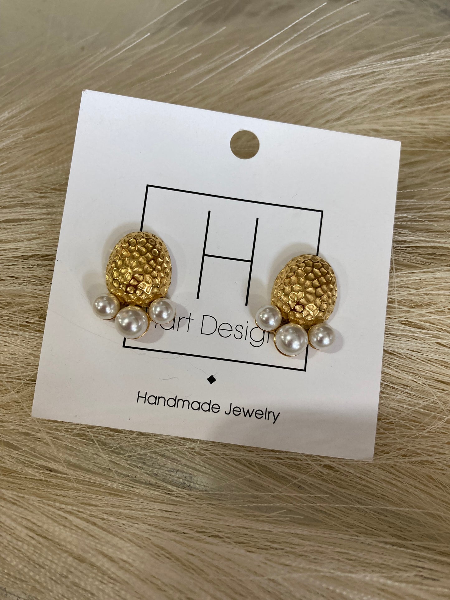 Gold Textured Pearl Studs