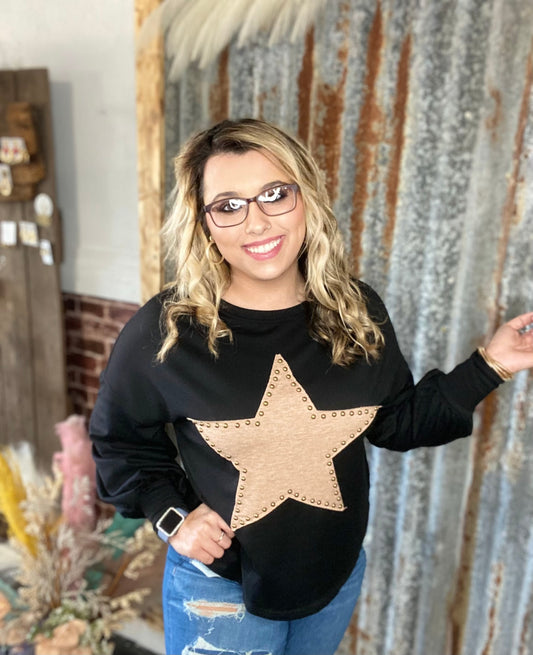 Black Studded Star Oversized Tee