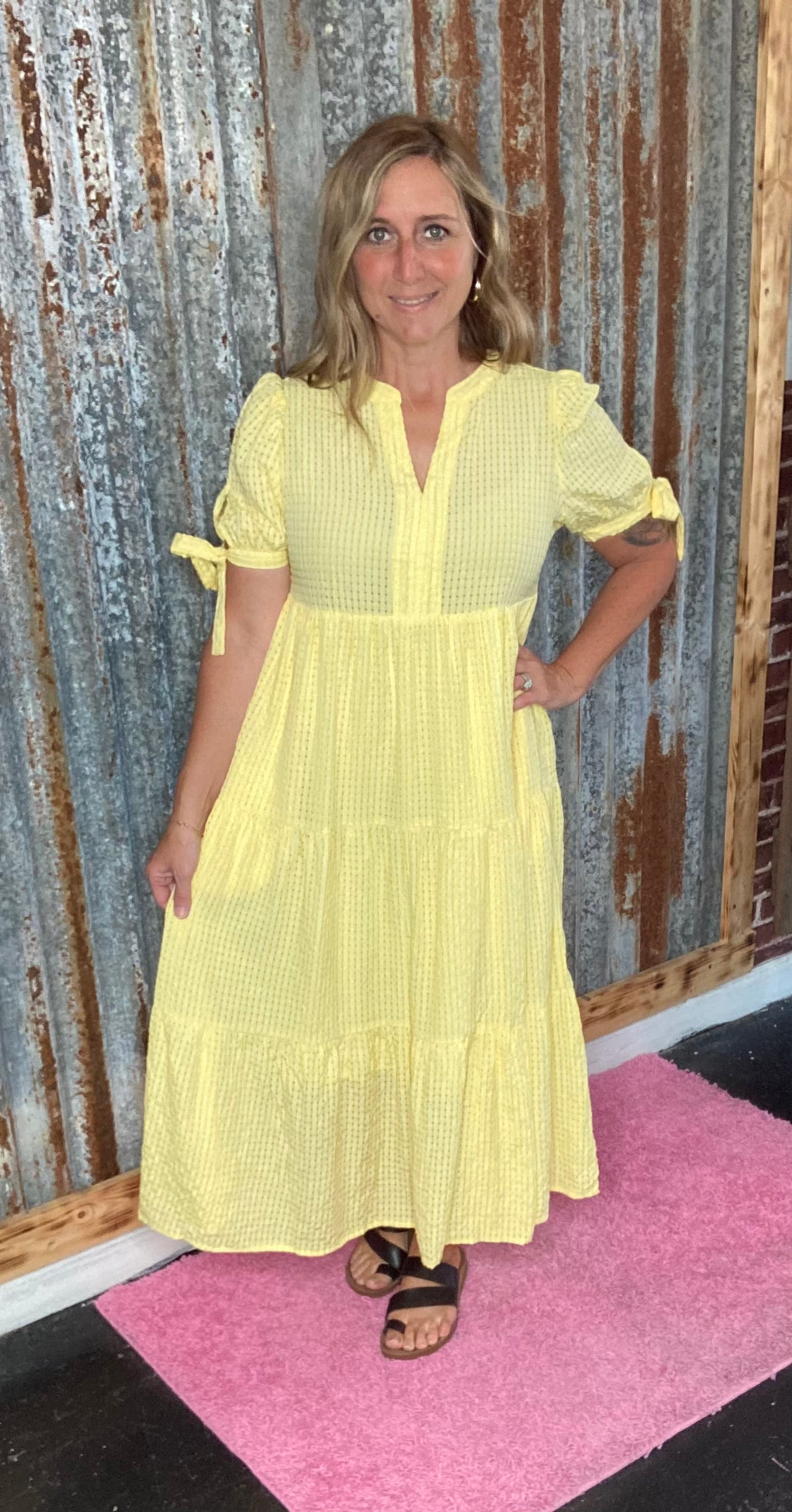 Yellow Gingham Midi Dress