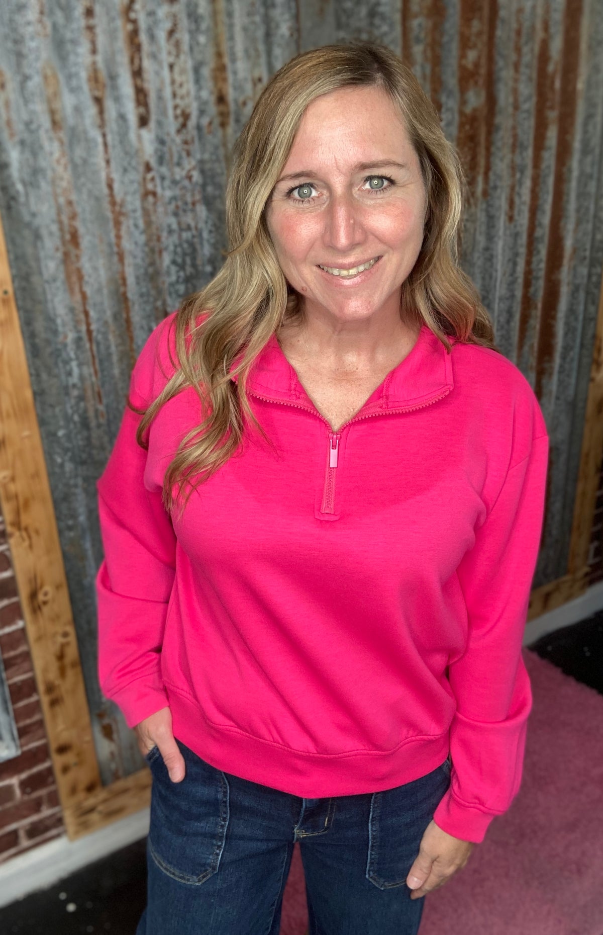 Hot Pink Scuba Half Zip Pullover