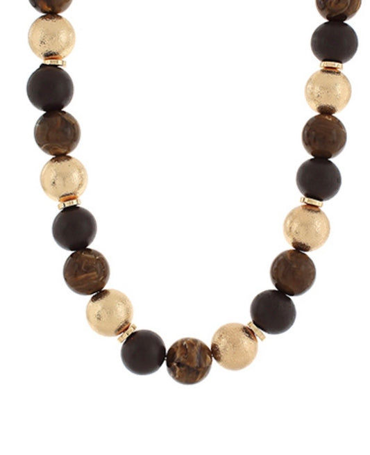 Brown/Gold CCB,Wood, Acrylic Ball Bead Necklace