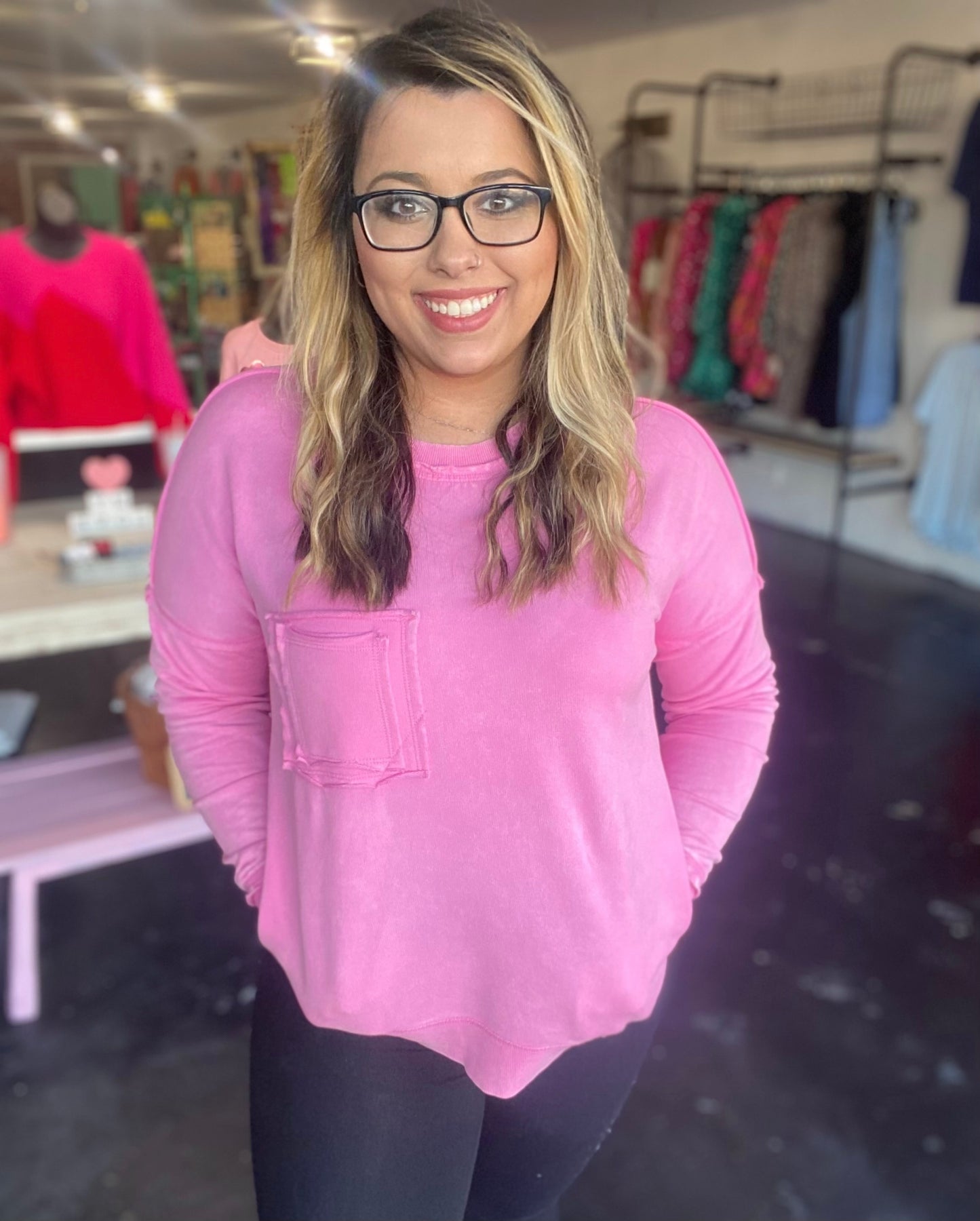 Candy Pink Pocket Sweatshirt