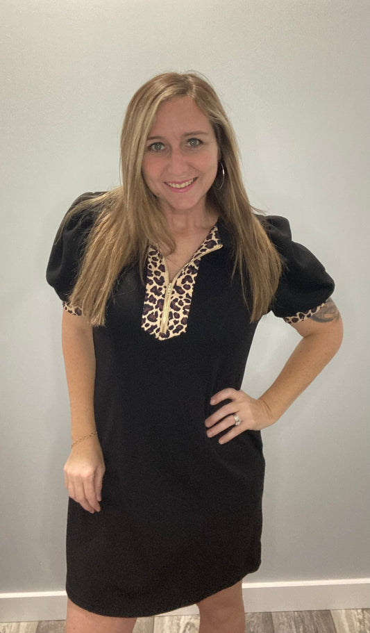 Black Dress w/ Leopard Detail