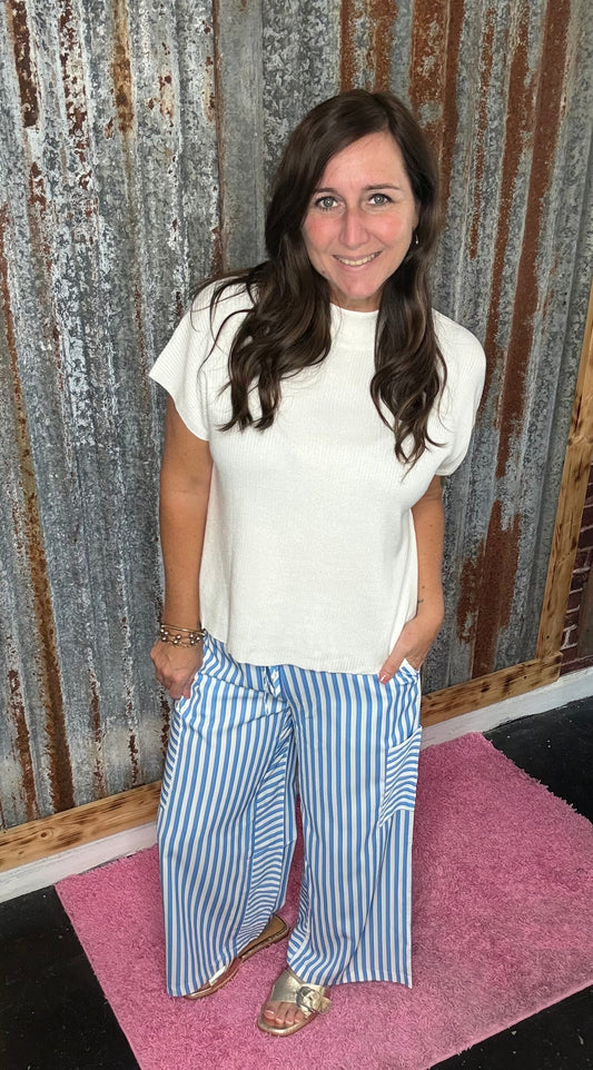 Blue Stiped Drawstring Pants
