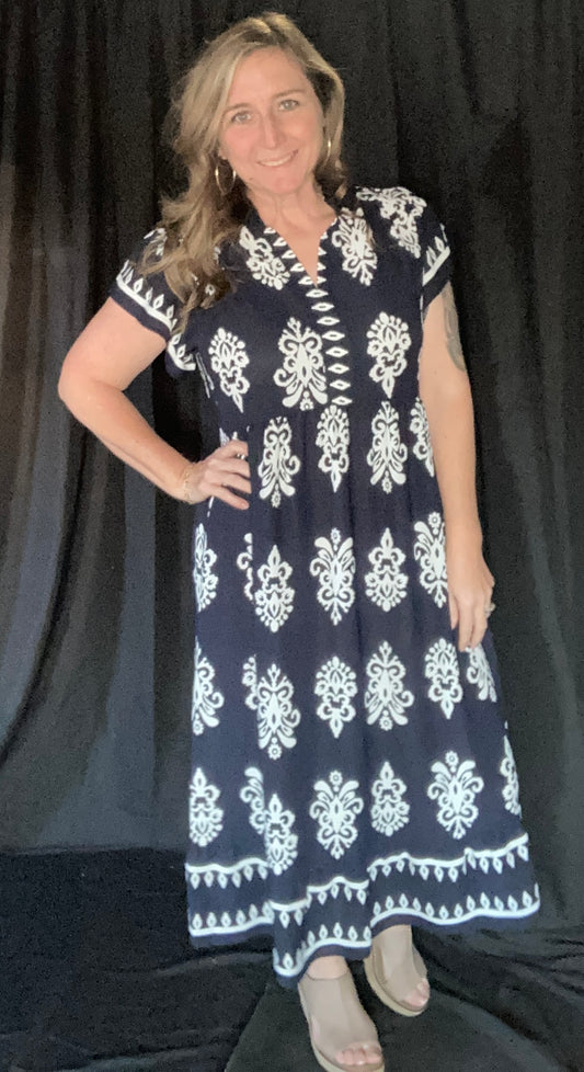 Blue Western Print Dress