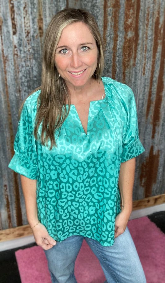 Emerald Green Leopard Top