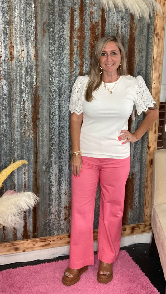 Berry Pink Patch Pocket Wide Leg Cropped Pants