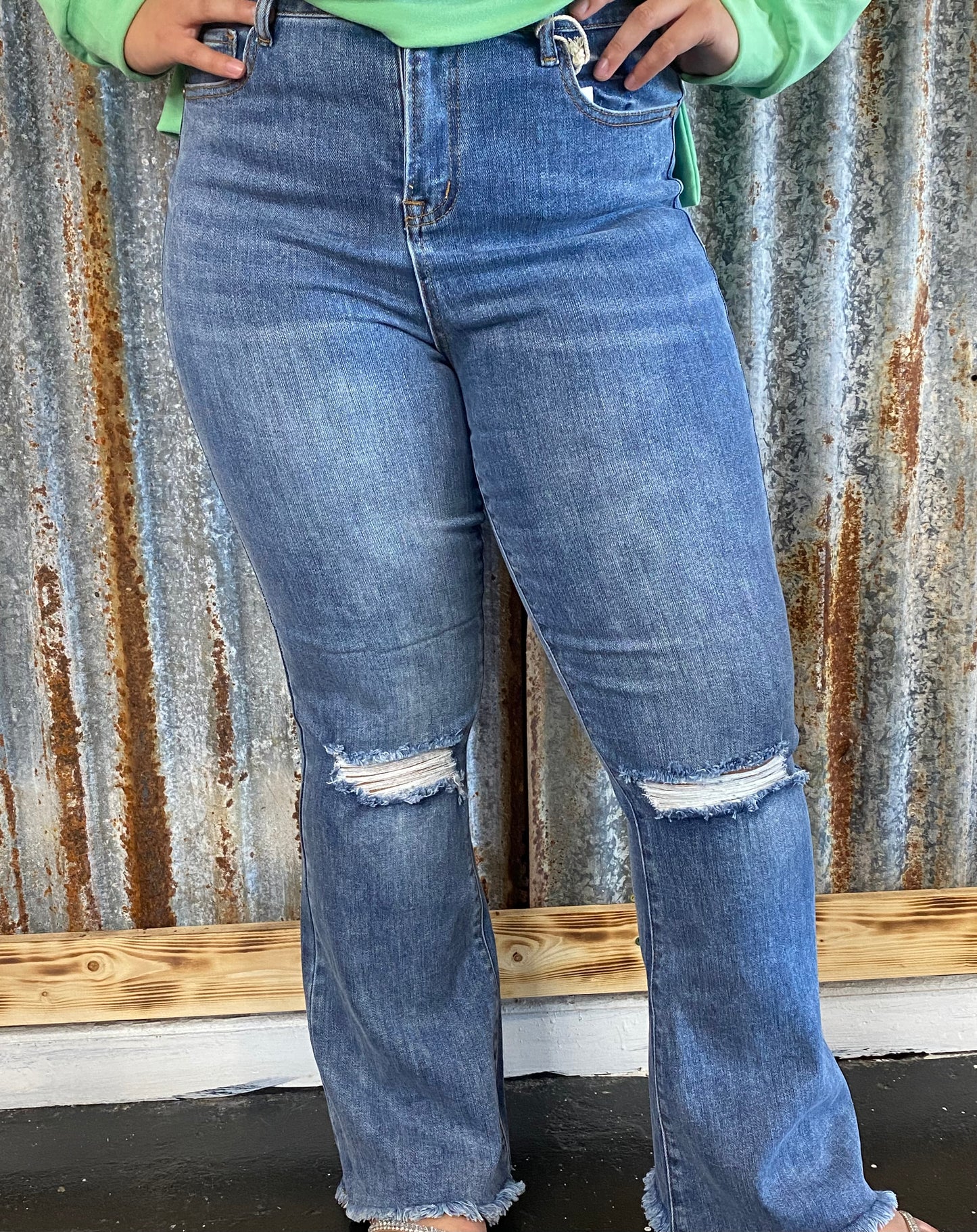 The Camila Distressed High Rise Flares