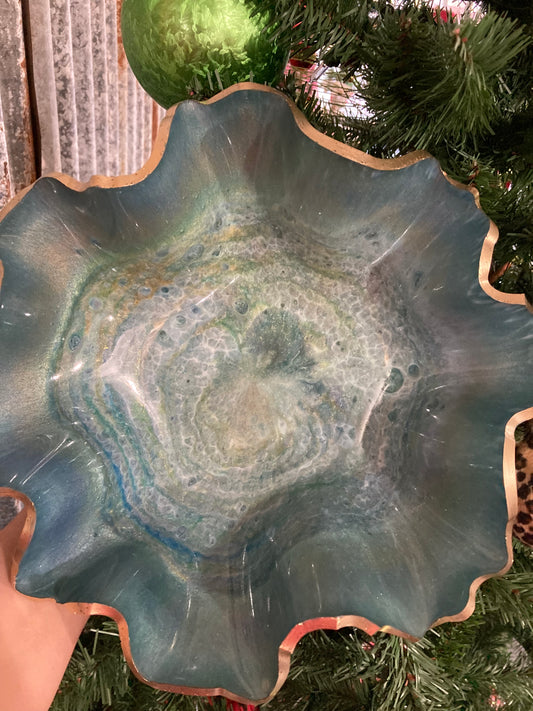 Ash Teal Swirl Gold Bowl