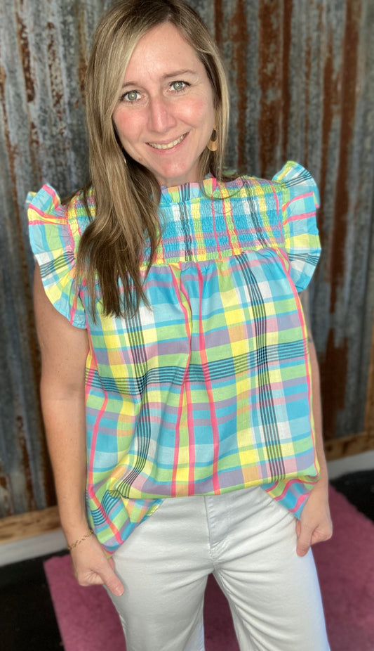Multi Colored Plaid Top