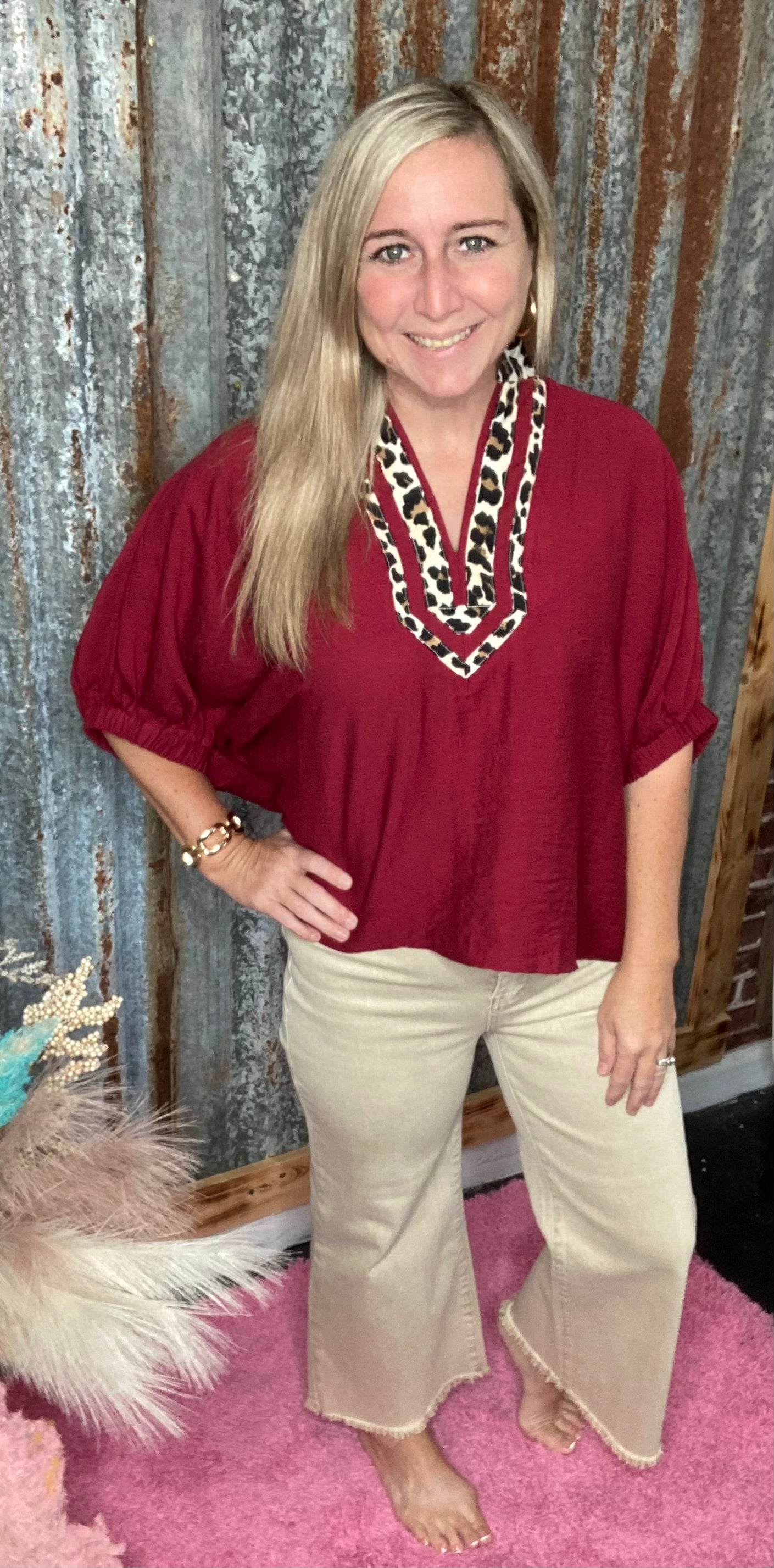 Garnet Leopard Dolman Top