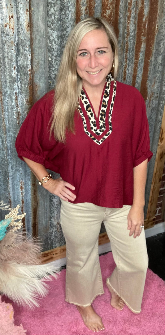 Garnet Leopard Dolman Top