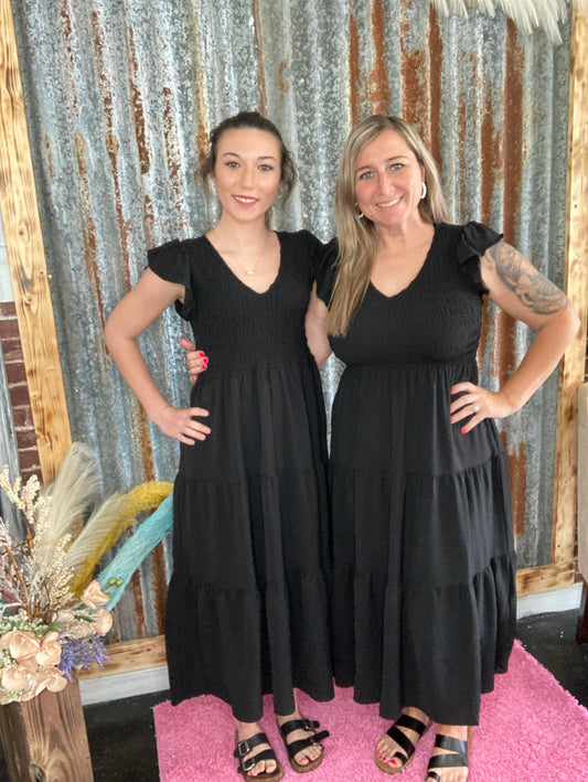 Black Flutter Sleeve Maxi Dress