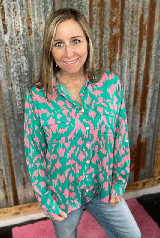 Emerald Mix Button Down Top