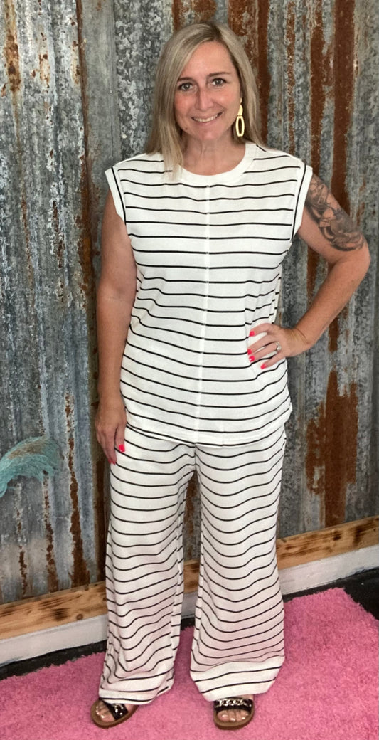 Black Striped Wide Leg Set