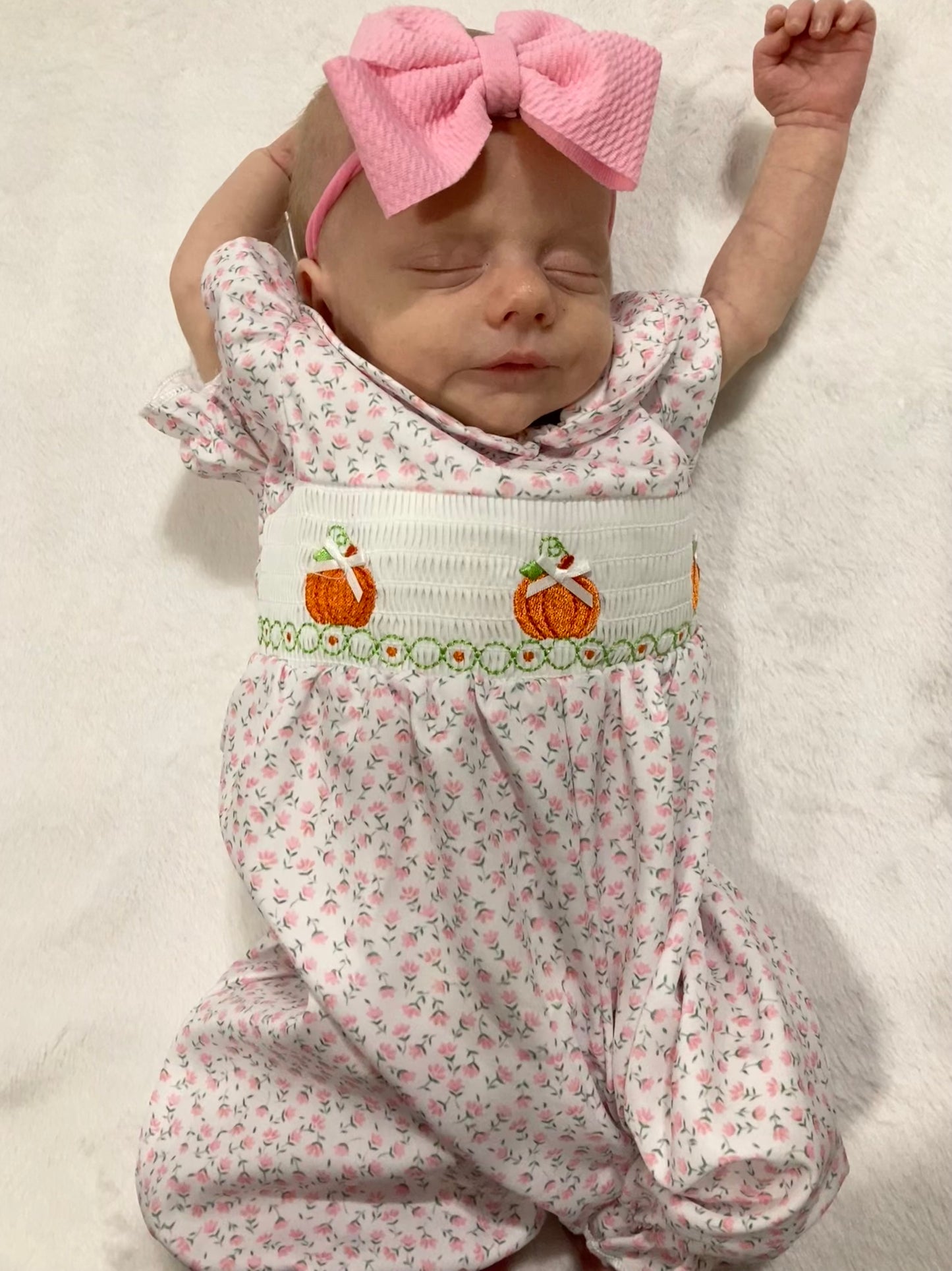 Pink Floral Smocked Pumpkin Romper