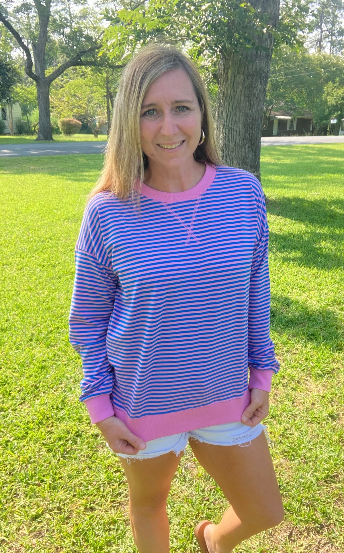 Ocean Blue/Candy Pink Striped Pullover