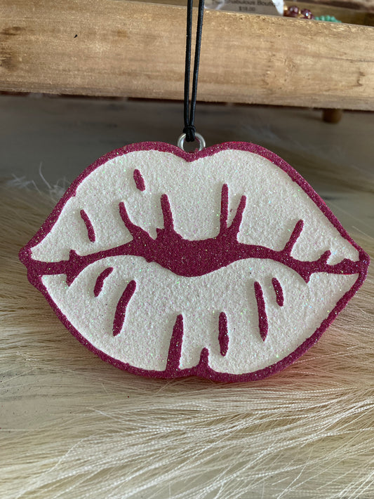 White Sparkle Pink Lips Car Freshie