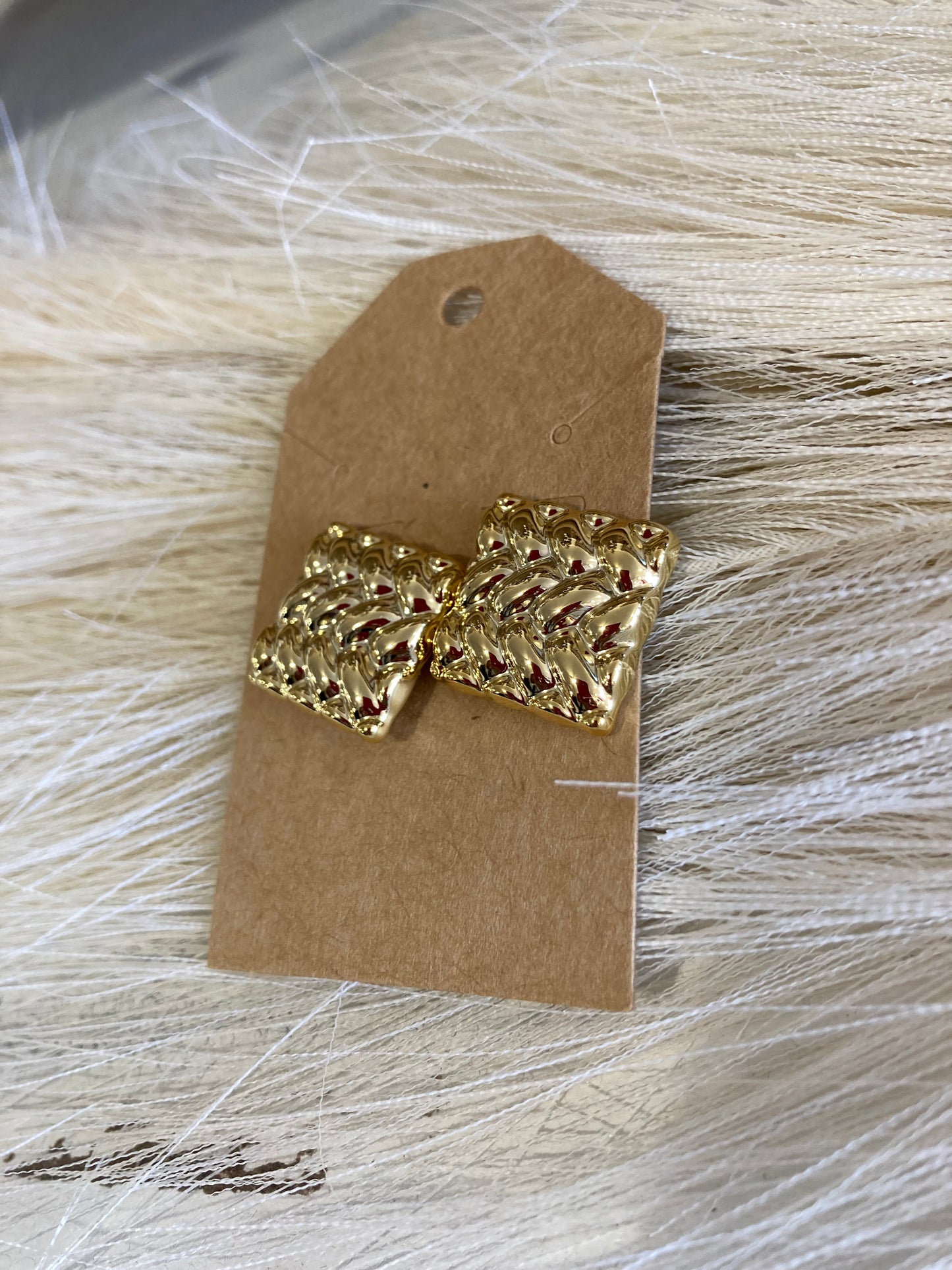 Gold Woven Square Studs