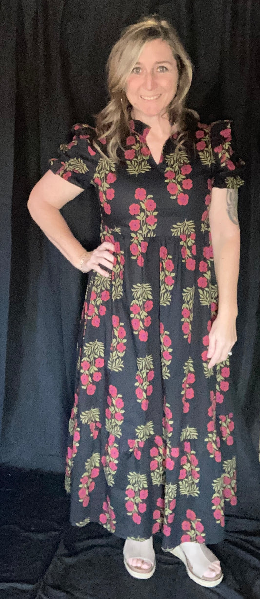 Black Floral Tierred Dress