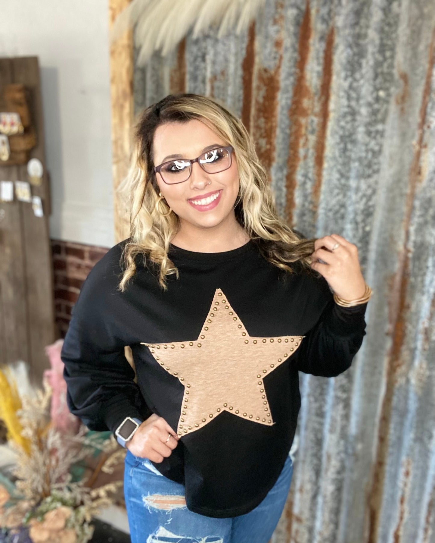 Black Studded Star Oversized Tee