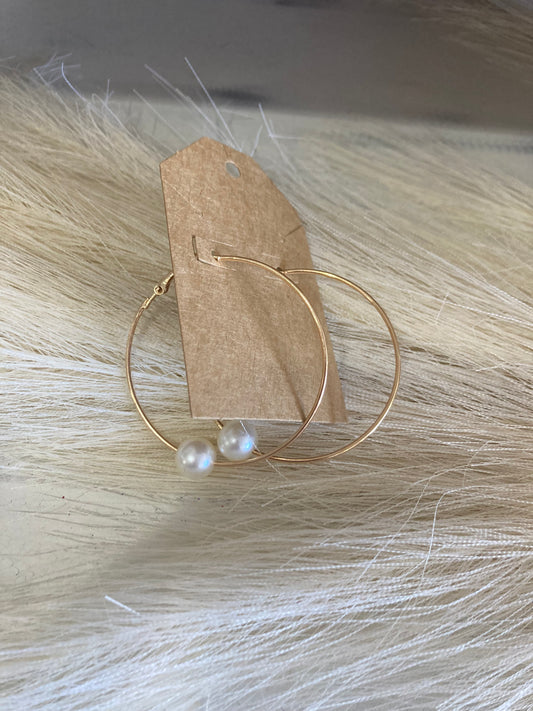 Gold Drop Pearl Hoops