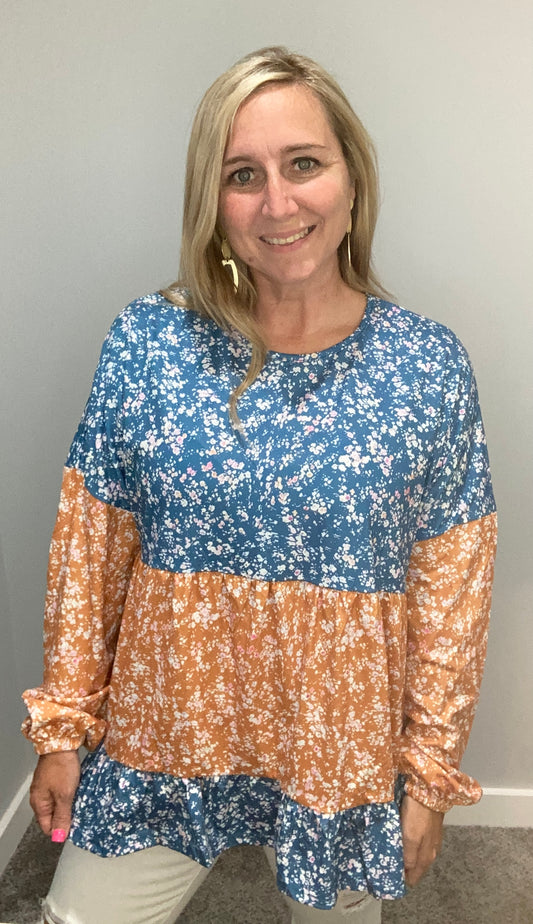 Orange Floral Patchwork Top