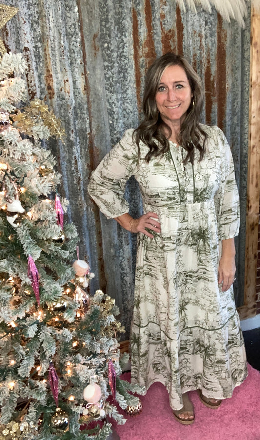 Olive Landscape Midi Dress
