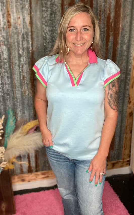 Blue top with color contrast