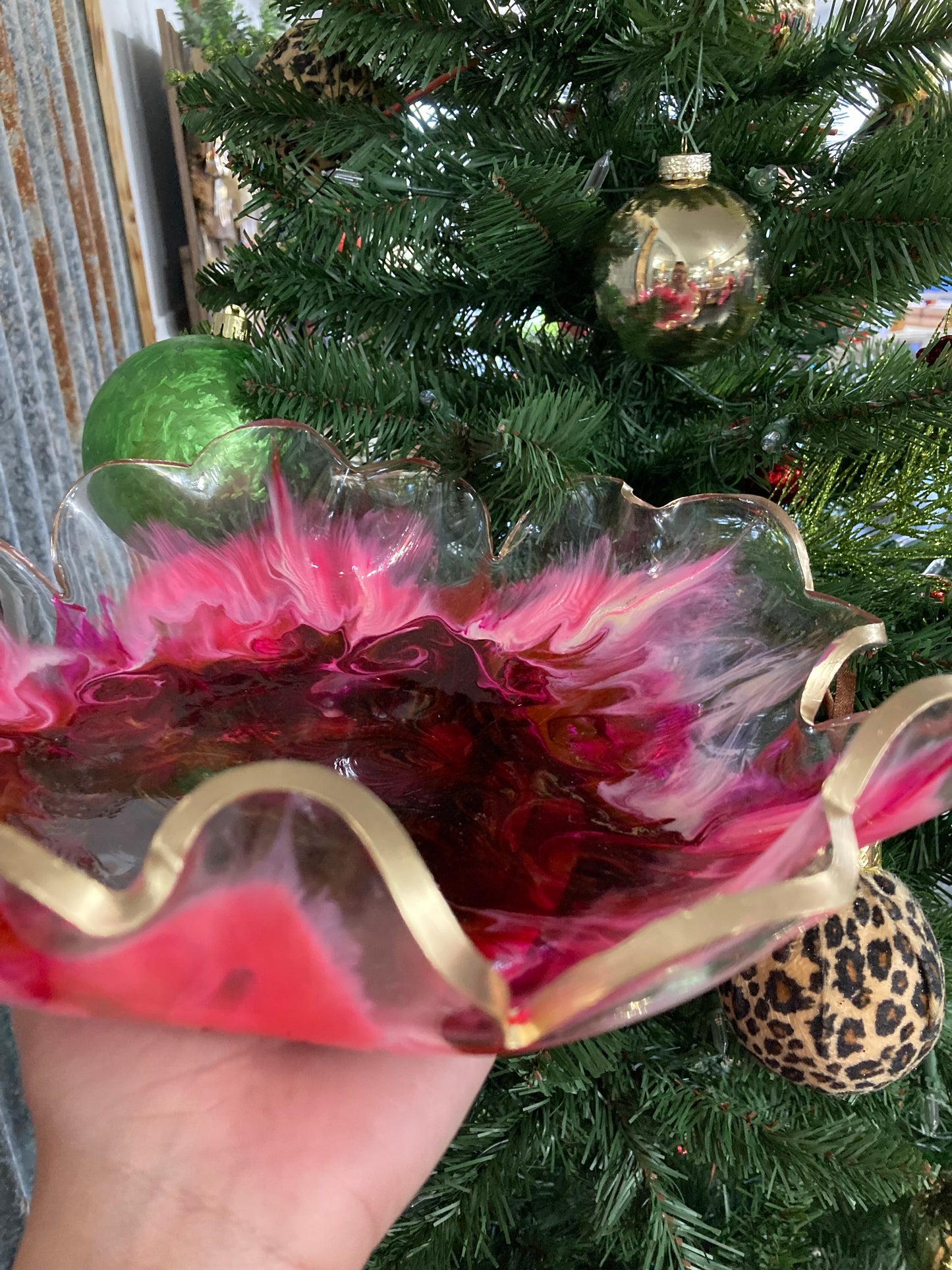 Rosy Pink Marbled Gold Swirl Bowl