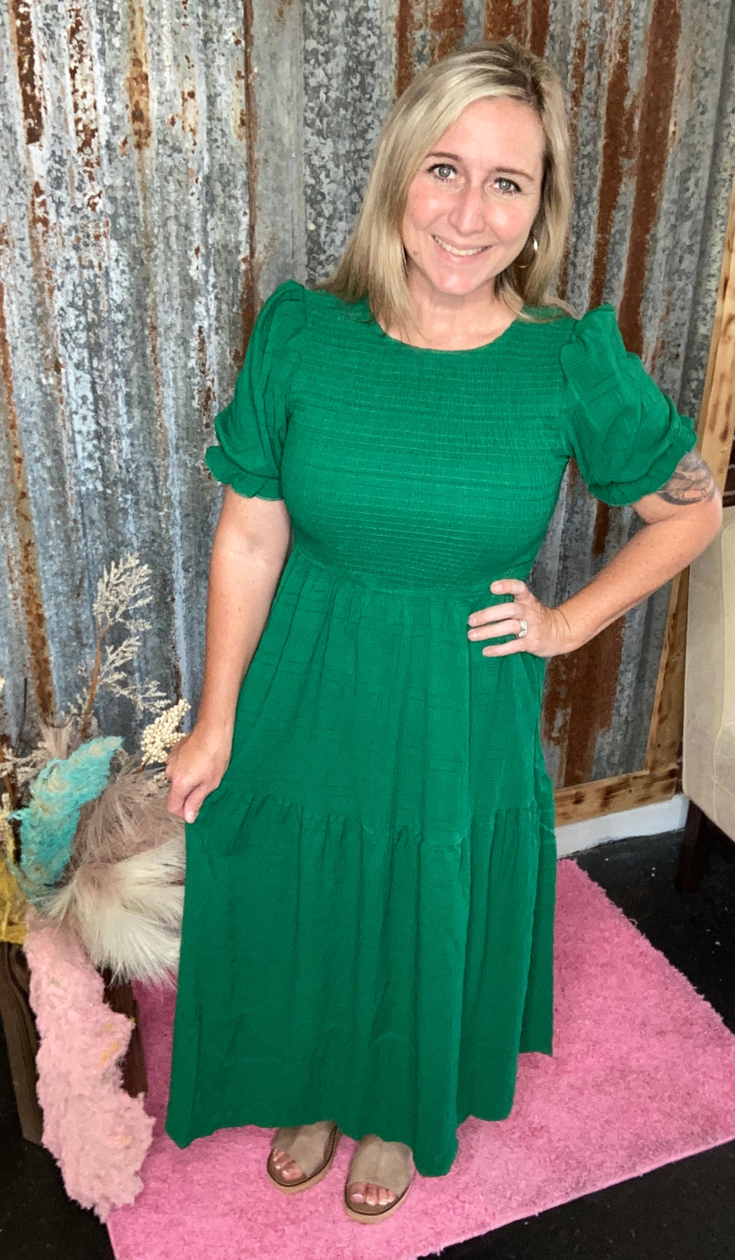 Green Smocked Dress