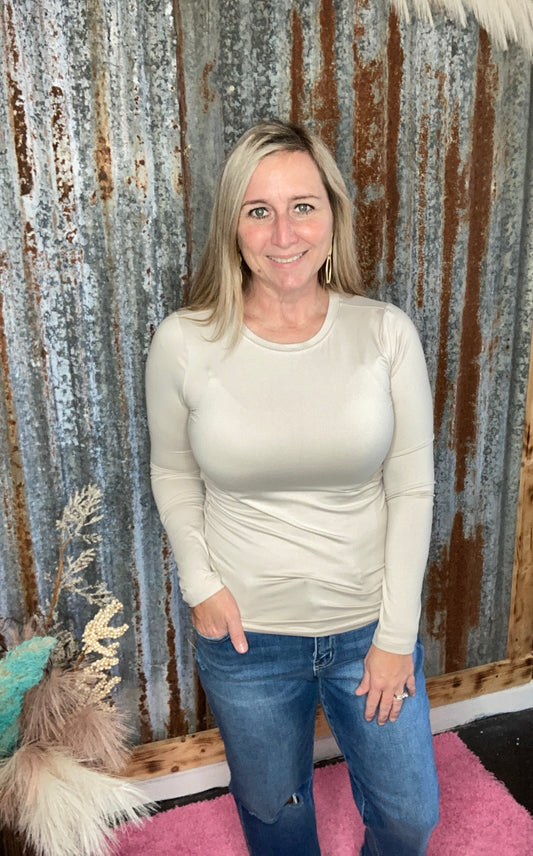 Sand Beige Long Sleeve Top