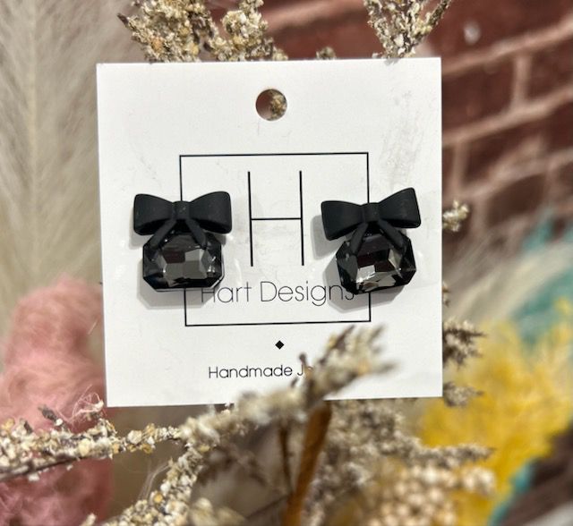 Black Bow Gem Stud Dangle