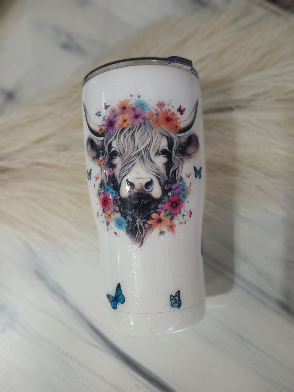 Floral Butterfly Cow Tumbler